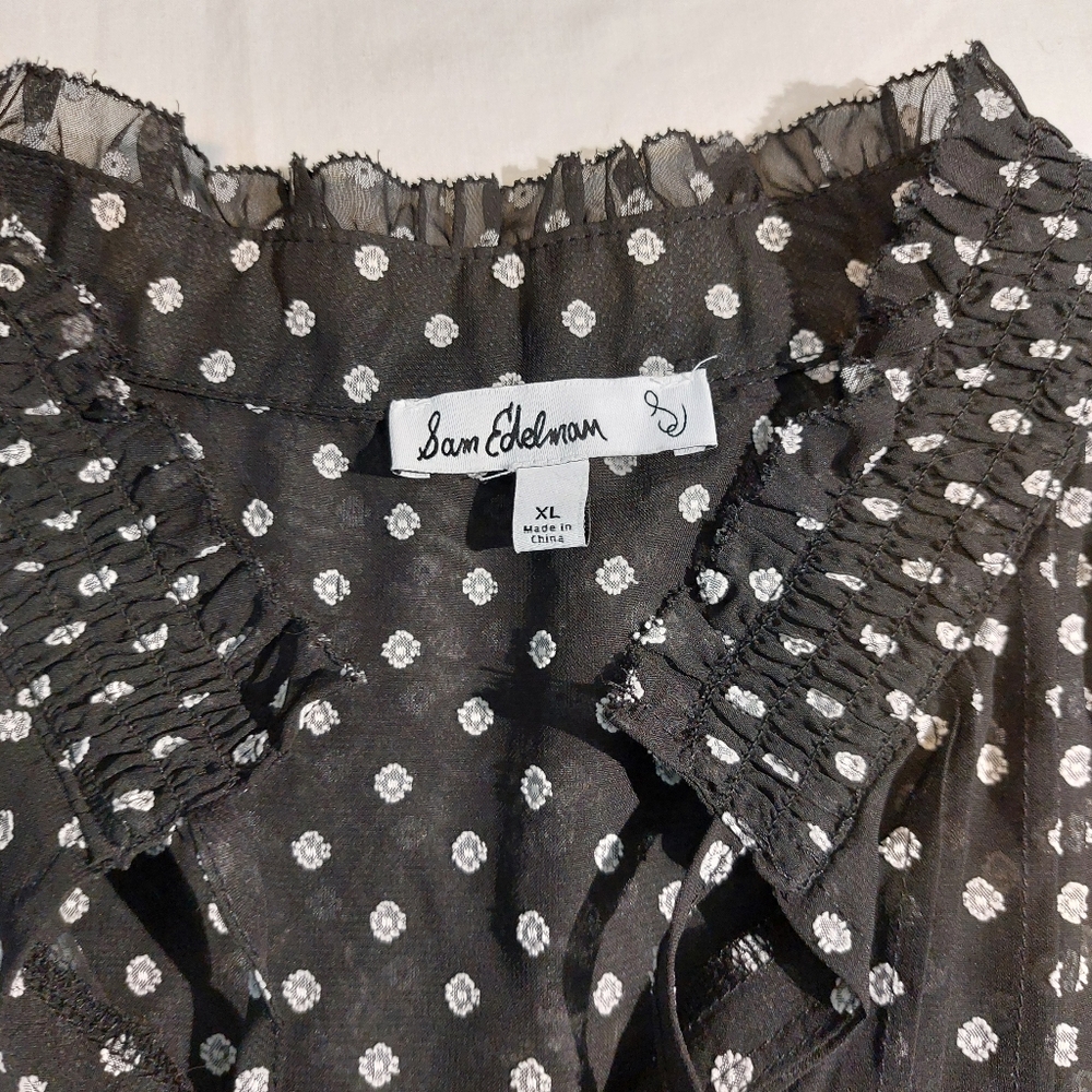 Sam Edelman Vermont Vintage Ruffle Collared V-Neckline Blouse XL EUC Black And W - Picture 4 of 13